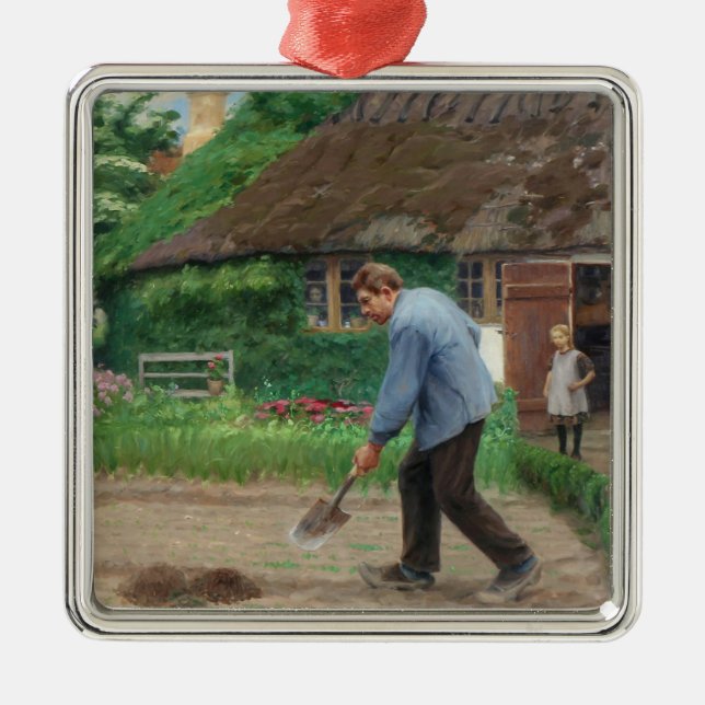 Ornamento De Metal Tarde do trabalho no jardim (por H.A. Brendekilde) (Frente)