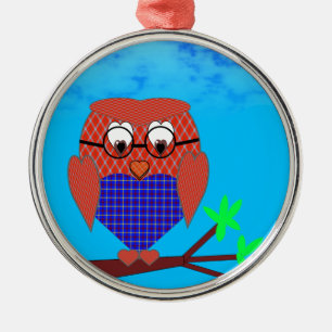 Ornamento De Metal Tartan e Hearts Owl