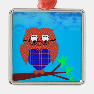 Ornamento De Metal Tartan e Hearts Owl