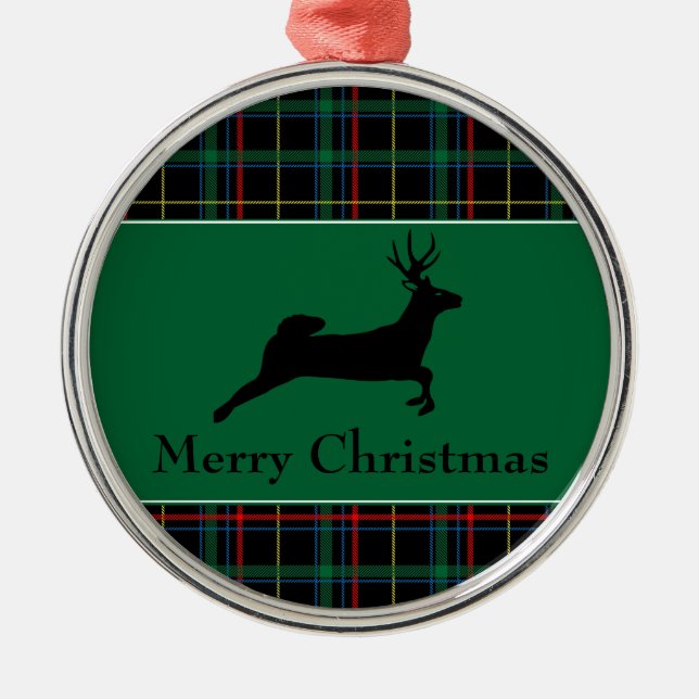 Ornamento De Metal Tartan e Reindeer Natal (Frente)