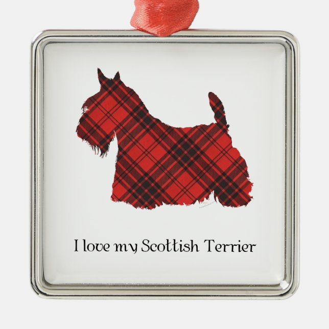 Ornamento De Metal Tartan Maxwell do Terrier Escocês (Frente)