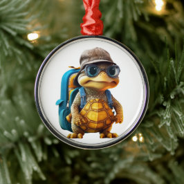 Ornamento De Metal Tartaruga Bonita Aventurada com Mochila,