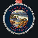Ornamento De Metal Tasmânia Austrália Circular Retrovisível<br><div class="desc">Tasmânia vetor viagem design. A Tasmânia é um Estado insular da Austrália,  situado a 240 quilômetros a sul do continente australiano,  separado pelo estreito de Bass.</div>