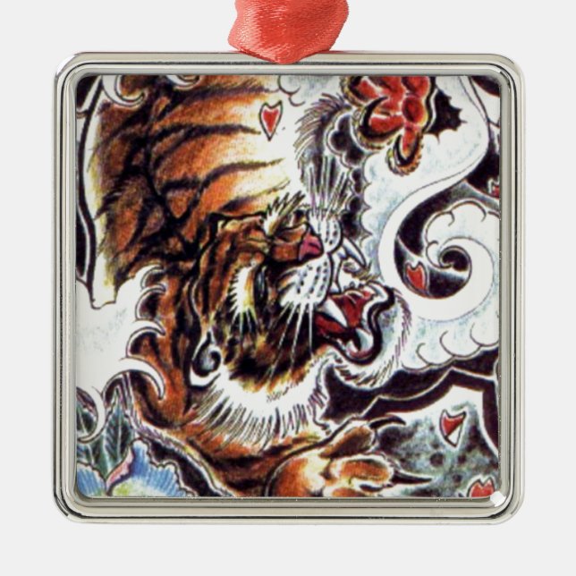 Ornamento De Metal Tatuagem de Tigre Japonês (Frente)
