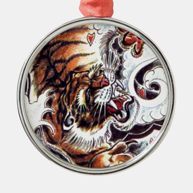 Ornamento De Metal Tatuagem de Tigre Japonês (Frente)