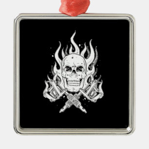 Ornamento De Metal Tatuagem Legal do crânio branco escura legante
