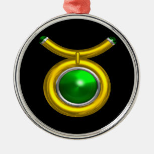 Ornamento De Metal TAURUS ZODIAC ANIVERSÁRIO JEWEL GREEN EMERALD Dou