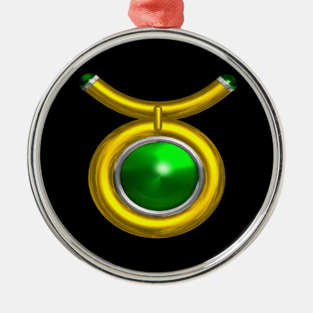 Ornamento De Metal TAURUS ZODIAC ANIVERSÁRIO JEWEL GREEN EMERALD Dour (Frente)