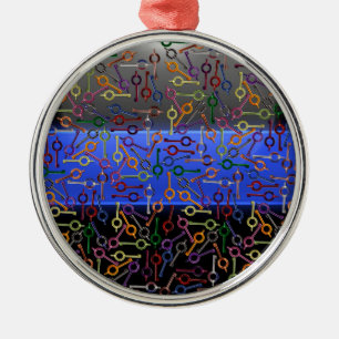 Ornamento De Metal Teclas de algemas coloridas de linha azul fina