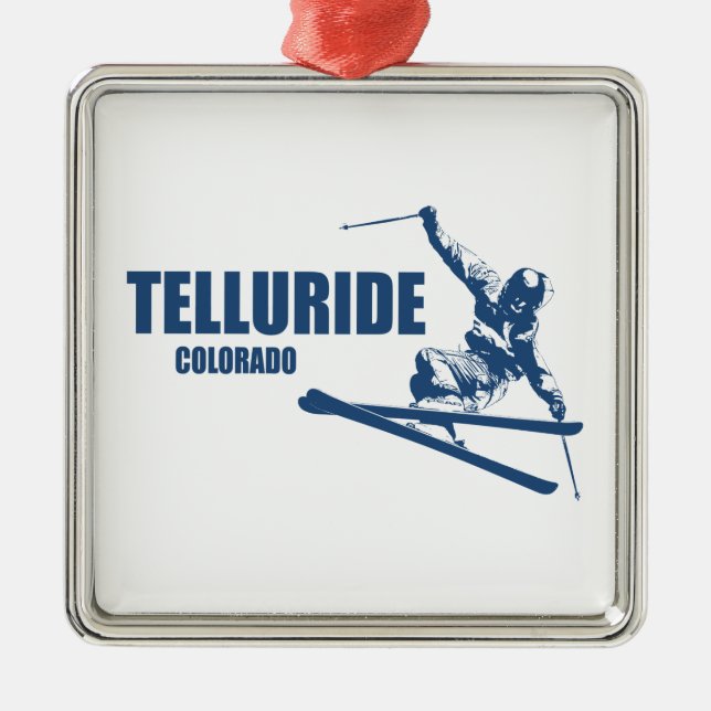 Ornamento De Metal Telluride Colorado Skier (Frente)