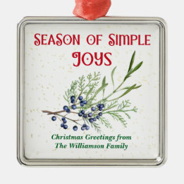 Ornamento De Metal Temporada de Alegrias Simples Blue Juniper Natal