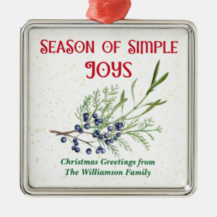 Ornamento De Metal Temporada de Alegrias Simples Blue Juniper Natal