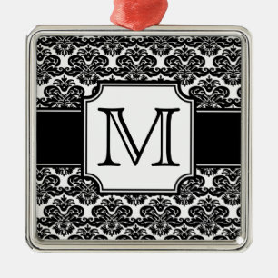 Ornamento De Metal Tendy Monogrammed Damask Ornament