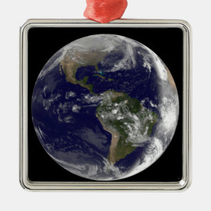 Ornamento De Metal Terra de cheio mostrando a América do Norte e o Su