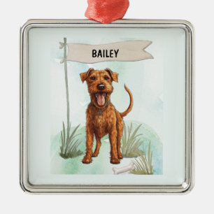Ornamento De Metal Terrier Irlandês Aquarela Cachorro Personalizado