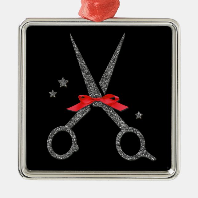 Ornamento De Metal Tesoura com brilho prateado - Ponteiro do cabelo m (Frente)