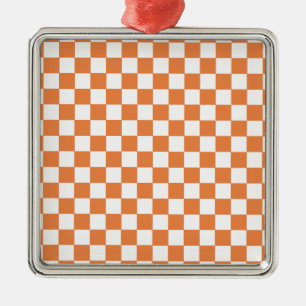 Ornamento De Metal Teste padrão Checkered alaranjado