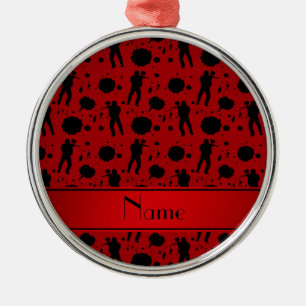 Ornamento De Metal Teste padrão vermelho conhecido personalizado do