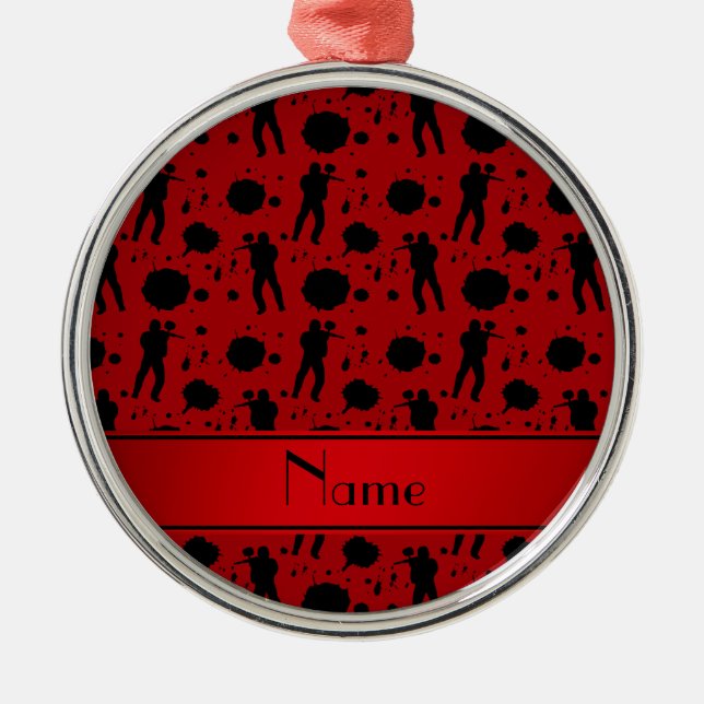 Ornamento De Metal Teste padrão vermelho conhecido personalizado do (Frente)