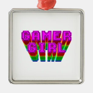 Ornamento De Metal Texto da Gamer Girl