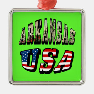 Ornamento De Metal Texto de Sinalizador de Arkansas Picture e EUA