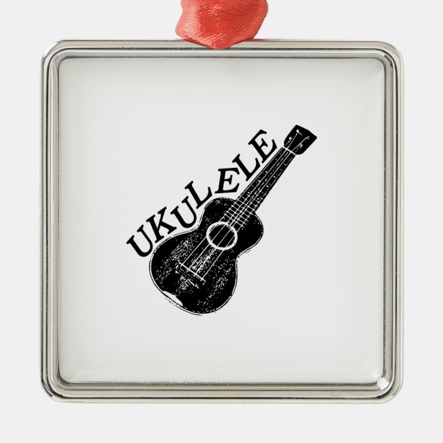 Ornamento De Metal Texto E Imagem Do Ukulele (Frente)