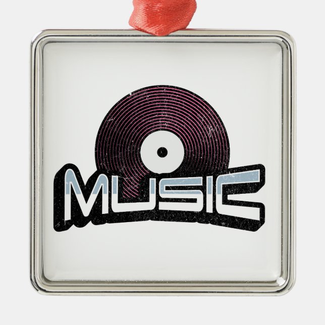 Ornamento De Metal Texto musical com vinil record (Frente)