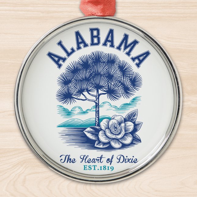 Ornamento De Metal The Heart of Dixie – Alabama Camellia & Tree Graph (Criador carregado)