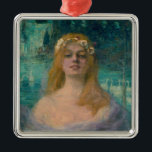 Ornamento De Metal The Lake Fairy (por Kimon Loghi)<br><div class="desc">Este design apresenta uma pintura do artista Poste-impressionista romeno Kimon Loghi (1871-1952). Ela retrata uma bela fada feminina com flores em seu cabelo louro. A fada está em frente a uma paisagem mágica e mística que contém um grande lago azul. Há nadadores brancos a nadar no lago atrás da fada....</div>