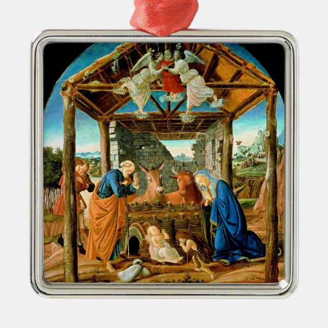 Ornamento De Metal The Nativity, famous painting by Sandro Botticelli (Frente)