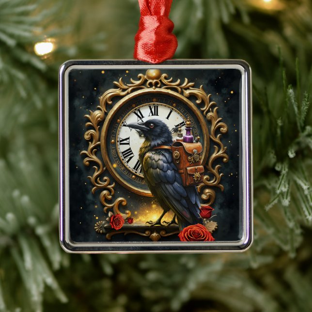 Ornamento De Metal The Raven’s Clockwork Delivery  (Árvore)