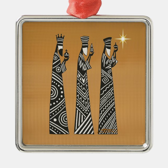 Ornamento De Metal Three Wise Men Black & White Christmas Nativity (Frente)