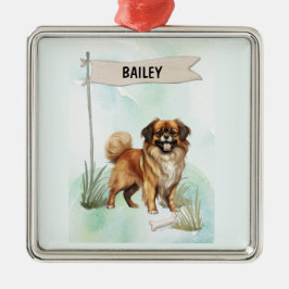 Ornamento De Metal Tibetan Spaniel Watercolor Personalized Dog