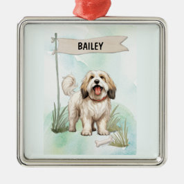 Ornamento De Metal Tibetan Terrier Watercolor Personalized Dog
