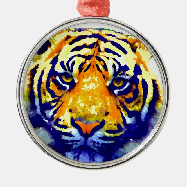 Ornamento De Metal Tiger Eyes Pop Art (Frente)