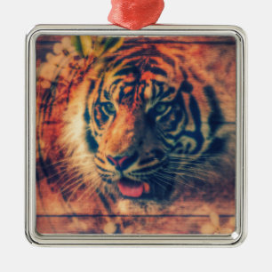 Ornamento De Metal Tiger Primavera Faux Wood Grunge