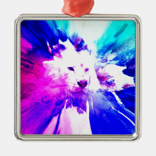 Ornamento De Metal Tigre Branco Colorido
