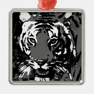 Ornamento De Metal Tigre Pop de Arte Preto Branco