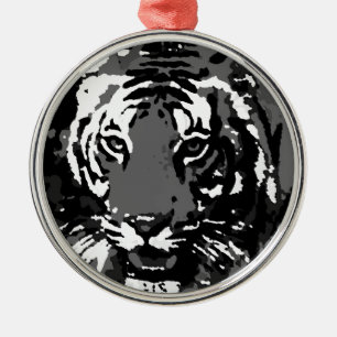 Ornamento De Metal Tigre Pop de Arte Preto Branco