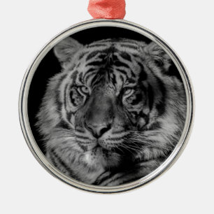 Ornamento De Metal Tigre preto e branco