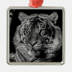 Ornamento De Metal Tigre preto e branco