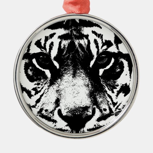 Ornamento De Metal Tigre preto e branco (Frente)