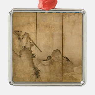 Ornamento De Metal Tinta japonesa em papel Gibbons Primados e Paisage