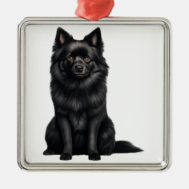 ORNAMENTO DE METAL TINY BLACK SCHIPPERKE CACHORRO (Frente)