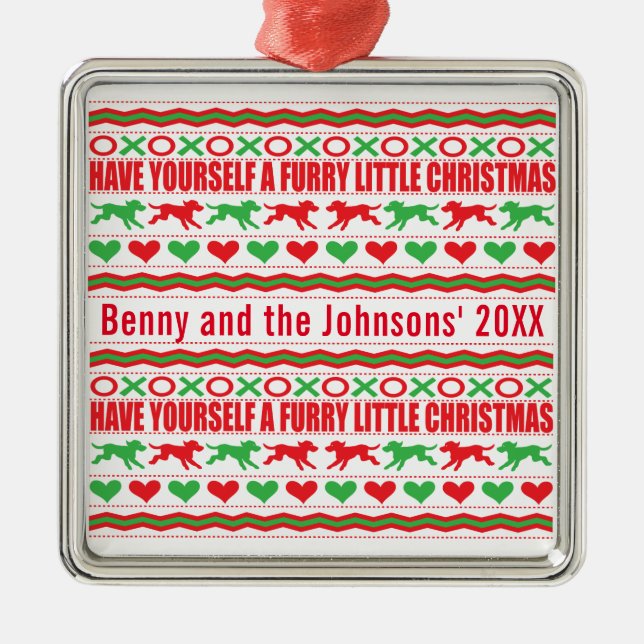 Ornamento De Metal Tome um cachorro de Natal peludo (Frente)