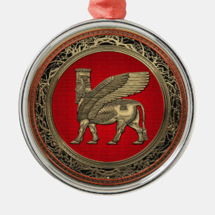 Ornamento De Metal Touro Assírio - Dourado Lamaçu