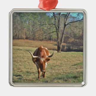 Ornamento De Metal Touro Azul Castanho e Branco Longhorn