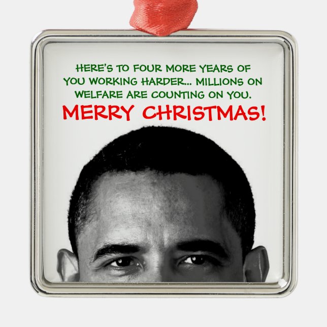 Ornamento De Metal Trabalhe mais no Natal Barack Obama (Frente)