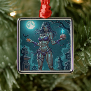 Ornamento De Metal Tratamento de Halloween: Namorada Zumbi ou Doce