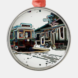 Ornamento De Metal TRC Neon Streetcar em stn Round Premium Ornament